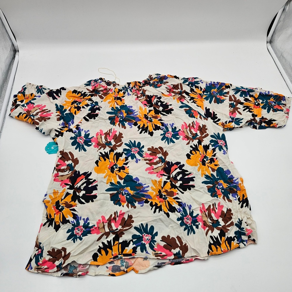 The Pioneer Woman Peasant Blouse Abstract Floral Cream XXL New With‎ Tags - Picture 5 of 7